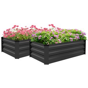 Outsunny Conjunto de 2 Caixas de Plantio de Exterior em Aço Caixas de Cultivo Retangulares de Plantas e Flores para Pátio e Jardim 100x60x30 cm Cinza Escuro