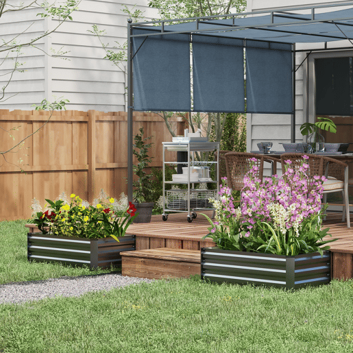 Outsunny Conjunto de 2 Caixas de Plantio de Exterior em Aço Caixas de Cultivo Retangulares de Plantas e Flores para Pátio e Jardim 100x60x30 cm Cinza Escuro