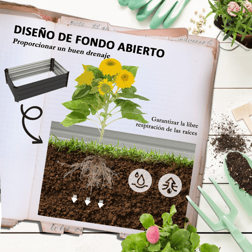 Outsunny Conjunto de 2 Caixas de Plantio de Exterior em Aço Caixas de Cultivo Retangulares de Plantas e Flores para Pátio e Jardim 100x60x30 cm Cinza Escuro