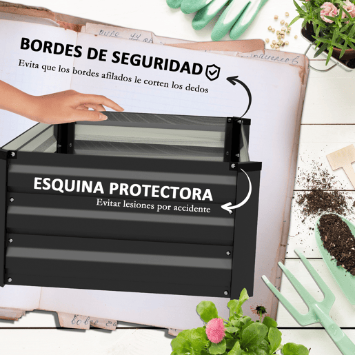 Outsunny Conjunto de 2 Caixas de Plantio de Exterior em Aço Caixas de Cultivo Retangulares de Plantas e Flores para Pátio e Jardim 100x60x30 cm Cinza Escuro