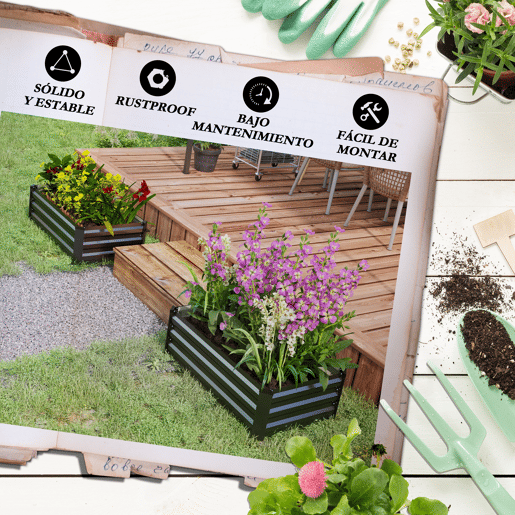 Outsunny Conjunto de 2 Caixas de Plantio de Exterior em Aço Caixas de Cultivo Retangulares de Plantas e Flores para Pátio e Jardim 100x60x30 cm Cinza Escuro