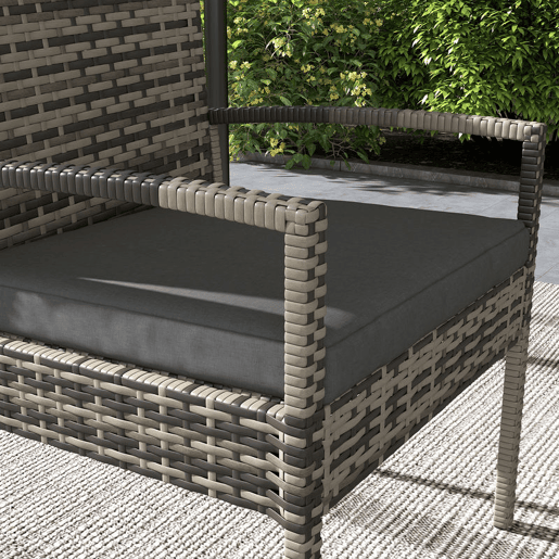 Outsunny Conjunto Móveis de Jardim em Vime Sintético Conjunto de 4 Peças Móveis de Jardim com 2 Poltronas 1 Sofá de 2 Lugares e 1 Mesa de Centro com Bancada de Vidro para Pátio Cinza