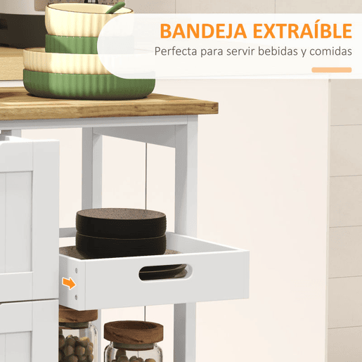 HOMCOM Carrinho de Cozinha com Rodas Carrinho de Serviço Multiuso com 3 Gavetas 2 Prateleiras Abertas e Bandeja para Sala de Jantar Sala de Estar 67x37x85,5cm Branco