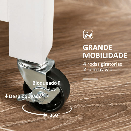 HOMCOM Carrinho de Cozinha com Rodas Carrinho de Serviço Multiuso com 3 Gavetas 2 Prateleiras Abertas e Bandeja para Sala de Jantar Sala de Estar 67x37x85,5cm Branco