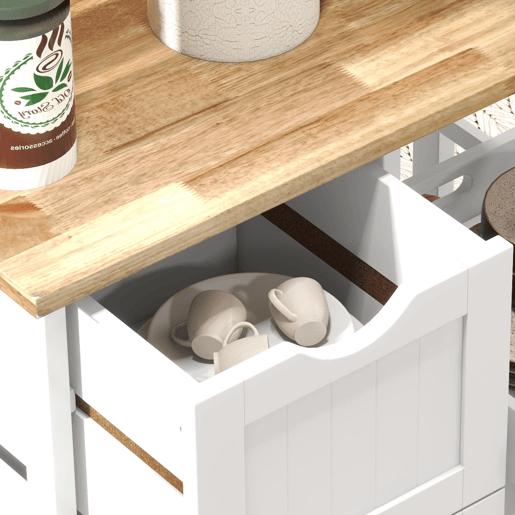 HOMCOM Carrinho de Cozinha com Rodas Carrinho de Serviço Multiuso com 3 Gavetas 2 Prateleiras Abertas e Bandeja para Sala de Jantar Sala de Estar 67x37x85,5cm Branco