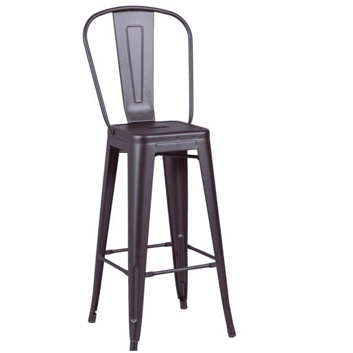 Banqueta metálica em aço lacado com encosto alto (76cm) - Bistro