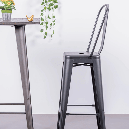 Banqueta metálica em aço lacado com encosto alto (76cm) - Bistro