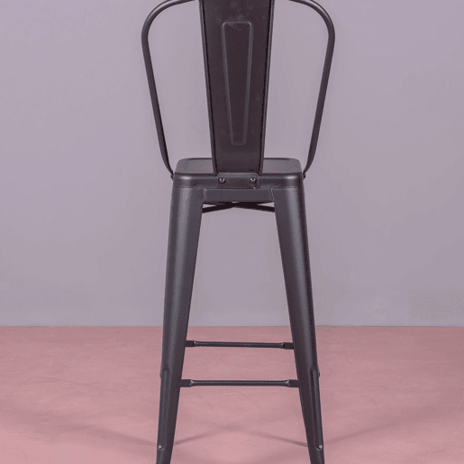 Banqueta metálica em aço lacado com encosto alto (76cm) - Bistro
