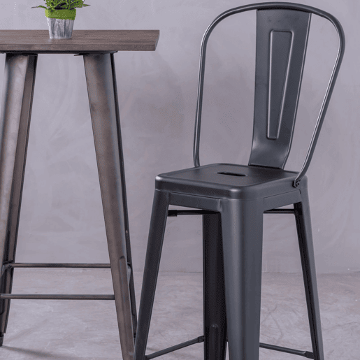 Banqueta metálica em aço lacado com encosto alto (76cm) - Bistro