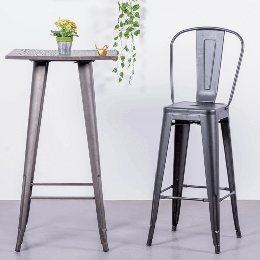 Banqueta metálica em aço lacado com encosto alto (76cm) - Bistro