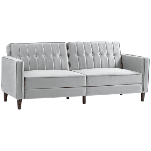 HOMCOM Sofá de 2 Lugares Convertível em Cama de Estofado Aveludado com Encosto Ajustável e Pés de Madeira para Sala de Estar Escritório 189x80,5x78,5 cm Cinza Claro