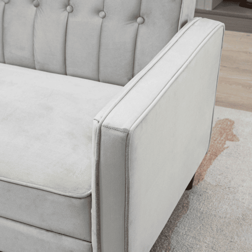 HOMCOM Sofá de 2 Lugares Convertível em Cama de Estofado Aveludado com Encosto Ajustável e Pés de Madeira para Sala de Estar Escritório 189x80,5x78,5 cm Cinza Claro