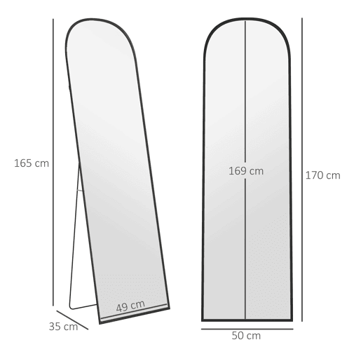 HOMCOM Espelho de Pé Espelho de Corpo Inteiro 50x170 cm Espelho de Parede com Estrutura de Liga de Alumínio e Suporte para Sala Quarto Banheiro Preto HOMCOM Espelho de Pé Espelho de Corpo Inteiro 50x170 cm Espelho de Parede com Estrutura de Liga de Alumínio e Suporte para Sala Quarto Banheiro Preto