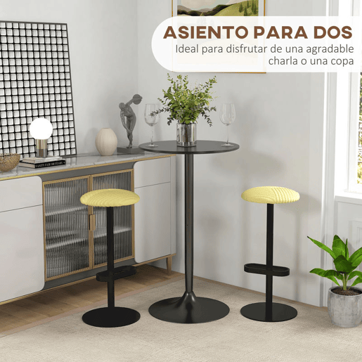 HOMCOM Mesa de Bar Redonda Mesa Alta de Cozinha Moderna com Bancada Pintada e Estrutura de Aço para 2 Pessoas para Casa Sala de Jantar Ø60x102 cm Preto