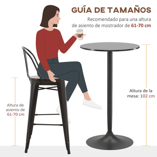 HOMCOM Mesa de Bar Redonda Mesa Alta de Cozinha Moderna com Bancada Pintada e Estrutura de Aço para 2 Pessoas para Casa Sala de Jantar Ø60x102 cm Preto