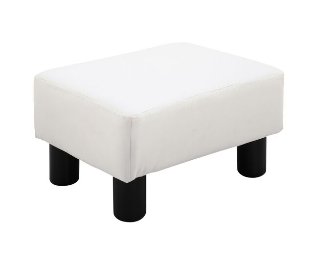Homcom reposapiés de salón taburete bajo tapizado en cuero sintético otomana rectangular con estructura de plástico para sala de estar dormitorio