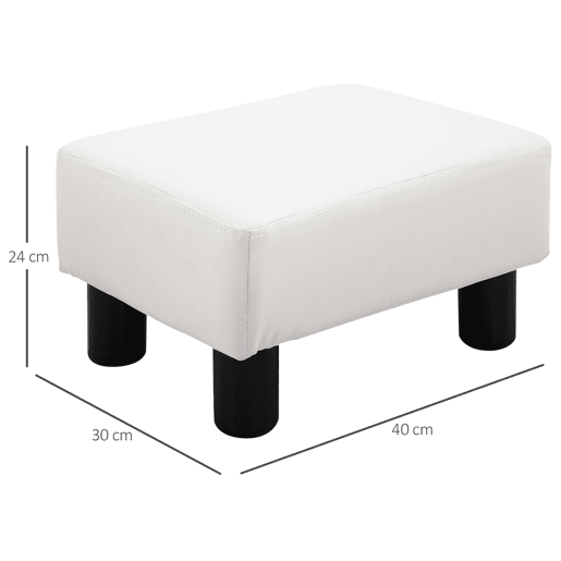 HOMCOM Apoio para os Pés Octomano Banco Pequeno Estofado em Pele Sintética com Assento Acolchoado de Espuma e Pés de Plástico para Sala de Estar Dormitório 40x30x24 cm Branco