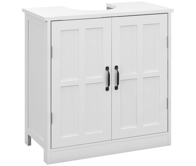 Kleankin mueble para debajo del lavabo armario de baño bajo lavabo con puerta doble y estante ajustable carga 20 kg 60x30x60 cm blanco