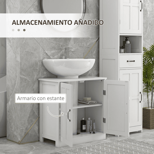 kleankin Móvel para Lavatório Pousar Armário para Casa de Banho com 2 Portas e Prateleira Interior Ajustável Capacidade 20 kg 60x30x60 cm Branco