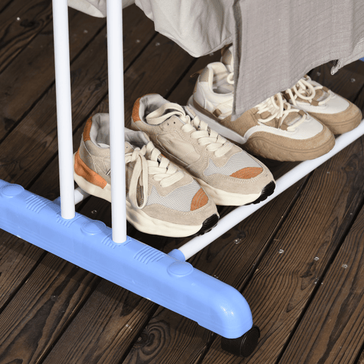 HOMCOM Estendal Dobrável para Roupa com Rodas Estendal Vertical de Aço com 3 Níveis Laterais Dobráveis Carga Máxima 70kg 73x64x177cm Azul e Branco