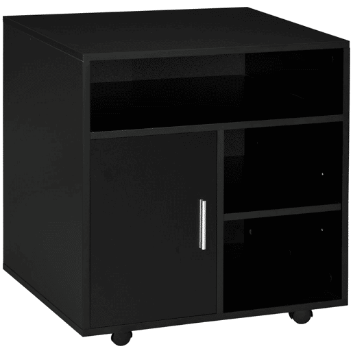HOMCOM Armário de Escritório para Impressora Móvel para Escritório Multifuncional com Prateleiras e Amplo Espaço de Armazenamento 60x50x65,5 cm Preto
