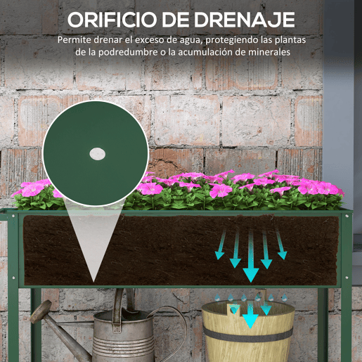 Outsunny Horta Vertical Elevada de Metal Horta Vertical com Rodas Alça Lateral e Prateleira Inferior para Cultivo de Plantas Flores 109x44x80 cm Verde