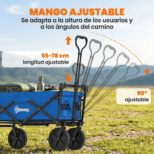 Outsunny Carrinho de Transporte com Toldo Removível Carrinho Dobrável com Alça Ajustável e Bolsa de Transporte Capacidade 100 kg para Campismo Praia 97x52x105 cm Azul