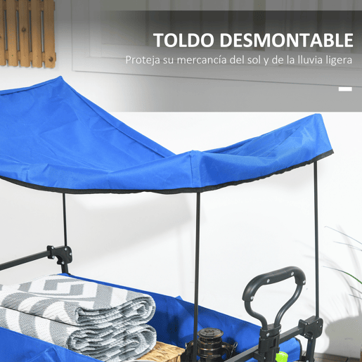 Outsunny Carrinho de Transporte com Toldo Removível Carrinho Dobrável com Alça Ajustável e Bolsa de Transporte Capacidade 100 kg para Campismo Praia 97x52x105 cm Azul