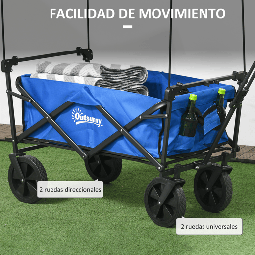 Outsunny Carrinho de Transporte com Toldo Removível Carrinho Dobrável com Alça Ajustável e Bolsa de Transporte Capacidade 100 kg para Campismo Praia 97x52x105 cm Azul