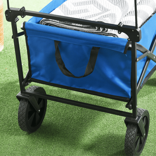 Outsunny Carrinho de Transporte com Toldo Removível Carrinho Dobrável com Alça Ajustável e Bolsa de Transporte Capacidade 100 kg para Campismo Praia 97x52x105 cm Azul