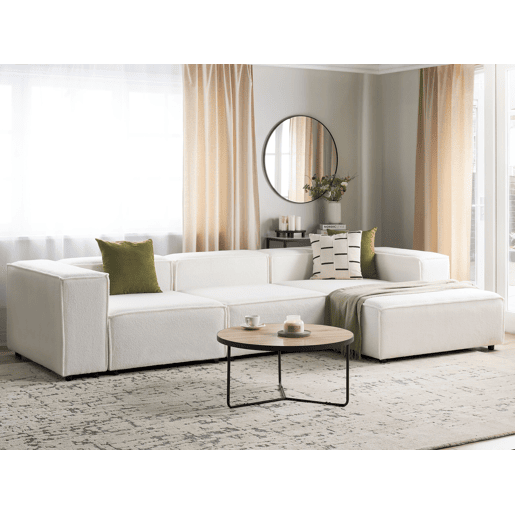 Chaise-longue em tecido bouclé branco à esquerda APRICA Chaise-longue em tecido bouclé branco à esquerda APRICA