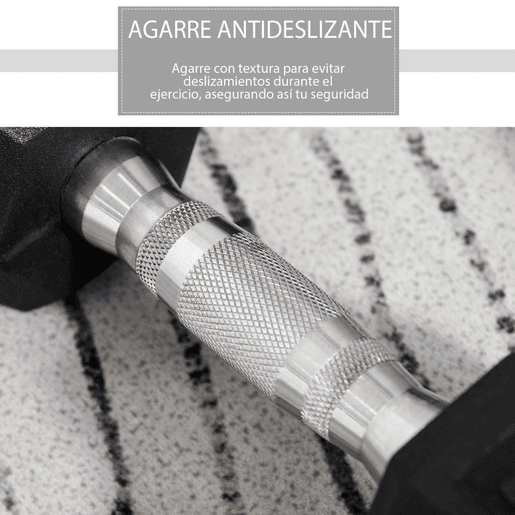 HOMCOM Conjunto de Halteres 20 kg com Barra Metálica e Cabeça Hexagonal Conjunto Pesos para Treino em Casa Ginásio 31x13,5 cm Preto e Prata