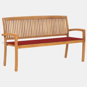 vidaXL Banco de jardim empilhável c almofadão 159 cm teca maciça