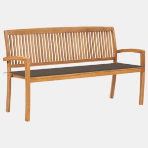 vidaXL Banco de jardim empilhável c almofadão 159 cm teca maciça