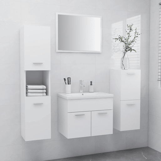 vidaXL Conjunto de móveis de casa de banho derivados de madeira branco