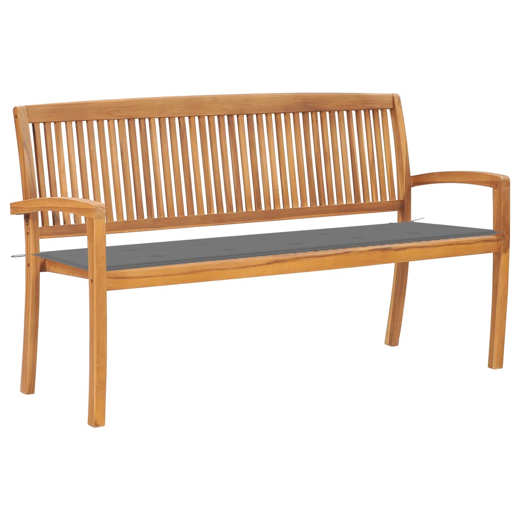 Vidaxl banco de jardín apilable con cojín madera maciza teca 159 cm