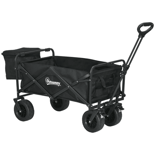 Outsunny Carrinho Dobrável com Rodas Grandes e Bolsa Térmica Removível, Carrinho de Praia com Pegas Ajustáveis em Comprimento e Ângulo, Bolsa de Transporte, Suporta até 100 kg, Ideal para Compras, Jardim e Exterior, Preto