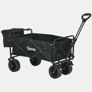 Outsunny Carrinho Dobrável com Rodas Grandes e Bolsa Térmica Removível, Carrinho de Praia com Pegas Ajustáveis em Comprimento e Ângulo, Bolsa de Transporte, Suporta até 100 kg, Ideal para Compras, Jardim e Exterior, Preto