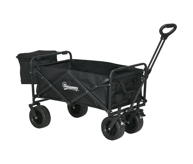 Outsunny carro plegable con ruedas grandes con bolsa térmica desmontable carro para playa con longitud y ángulo del mango ajustables y bolsa transporte carga 100 kg para compra jardín exterior negro