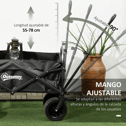 Outsunny Carrinho Dobrável com Rodas Grandes e Bolsa Térmica Removível, Carrinho de Praia com Pegas Ajustáveis em Comprimento e Ângulo, Bolsa de Transporte, Suporta até 100 kg, Ideal para Compras, Jardim e Exterior, Preto