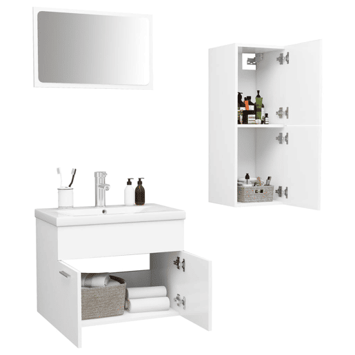 vidaXL Conjunto de móveis de casa de banho derivados de madeira branco