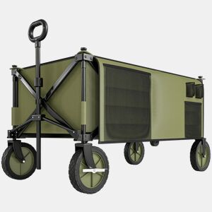Outsunny Carrinho Dobrável de com Rodas Carrinho para Praia com Guiador Telescópico Bancada Dobrável 5 Bolsas de Armazenamento Estrutura de Aço e Tecido de Oxford 108x55x93cm Verde Escuro
