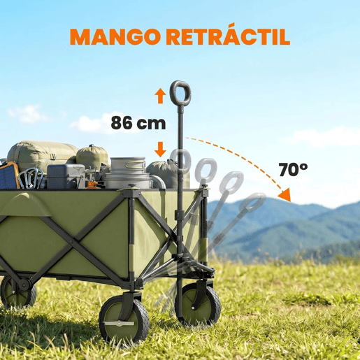 Outsunny Carrinho Dobrável de com Rodas Carrinho para Praia com Guiador Telescópico Bancada Dobrável 5 Bolsas de Armazenamento Estrutura de Aço e Tecido de Oxford 108x55x93cm Verde Escuro