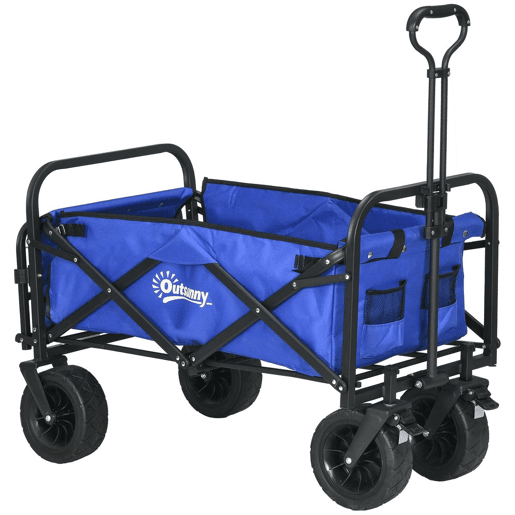 Outsunny Carrinho de Transporte Carrinho Dobrável para Jardim com Comprimento e Ângulo do Guiador Ajustáveis e Bolsa de Transporte Capacidade 100 kg 99x57x77-100 cm Azul Escuro