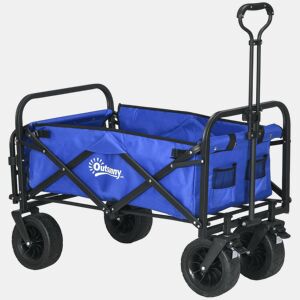 Outsunny Carrinho de Transporte Carrinho Dobrável para Jardim com Comprimento e Ângulo do Guiador Ajustáveis e Bolsa de Transporte Capacidade 100 kg 99x57x77-100 cm Azul Escuro