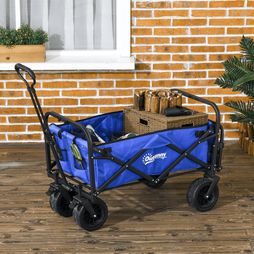 Outsunny Carrinho de Transporte Carrinho Dobrável para Jardim com Comprimento e Ângulo do Guiador Ajustáveis e Bolsa de Transporte Capacidade 100 kg 99x57x77-100 cm Azul Escuro