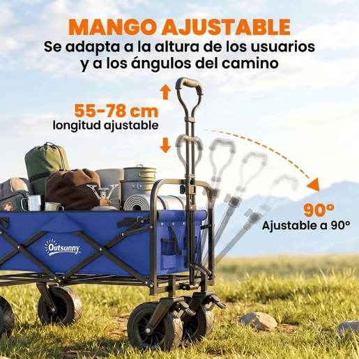 Outsunny Carrinho de Transporte Carrinho Dobrável para Jardim com Comprimento e Ângulo do Guiador Ajustáveis e Bolsa de Transporte Capacidade 100 kg 99x57x77-100 cm Azul Escuro