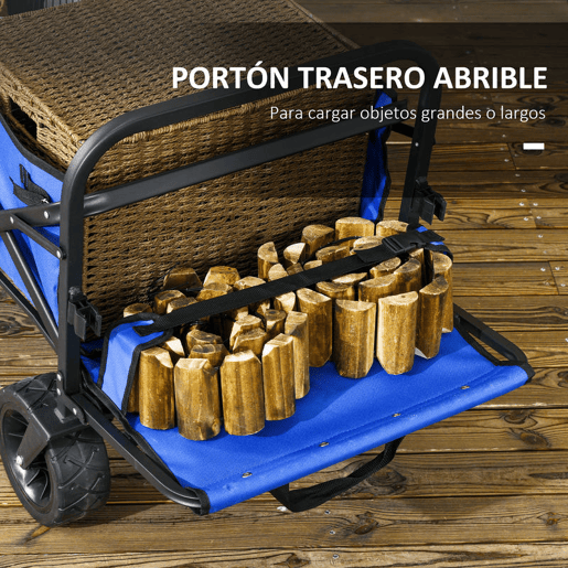 Outsunny Carrinho de Transporte Carrinho Dobrável para Jardim com Comprimento e Ângulo do Guiador Ajustáveis e Bolsa de Transporte Capacidade 100 kg 99x57x77-100 cm Azul Escuro