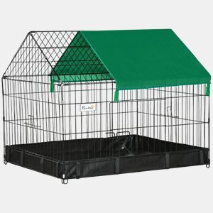 PawHut Gaiola para Animais Pequenos Parque para Animais de Estimação com 2 Portas Base com Tecido Oxford Impermeável e Toldo para Interior e Exterior 90x75x75 cm Preto e Verde