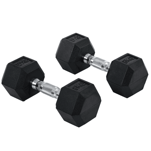 HOMCOM Conjunto de Halteres 16 kg com Barra Metálica e Cabeça Hexagonal Conjunto Pesos para Treino em Casa Ginásio 30,5x12,7 cm Preto e Prata